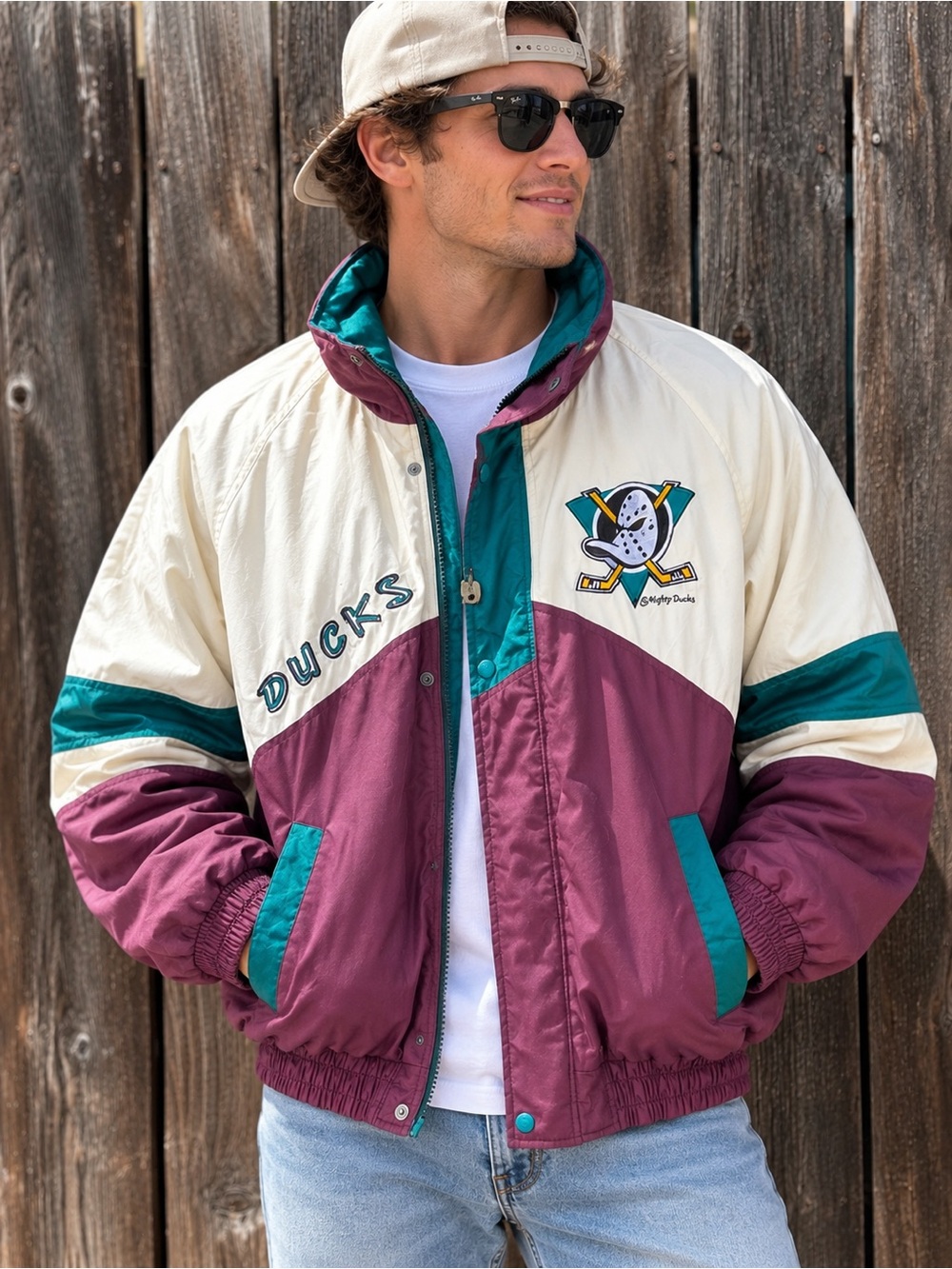 Vintage 90s Anaheim Mighty Ducks Pro Player NHL Puffer Jacket Rare